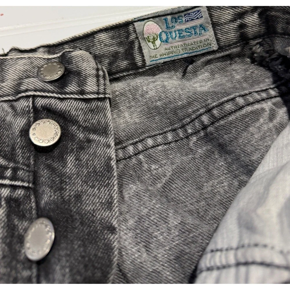 Rare Los Questa Vintage High Waisted Acid Wash Mom Jeans Grey Black Button Fly - Picture 6 of 11